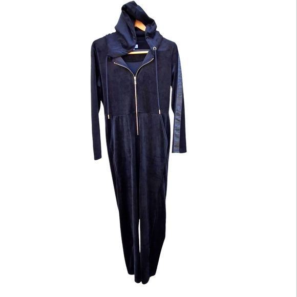 Calvin Klein Pants - Calvin Klein Black Velour Long Sleeve Zipper Hooded Jumpsuit Women Size Small